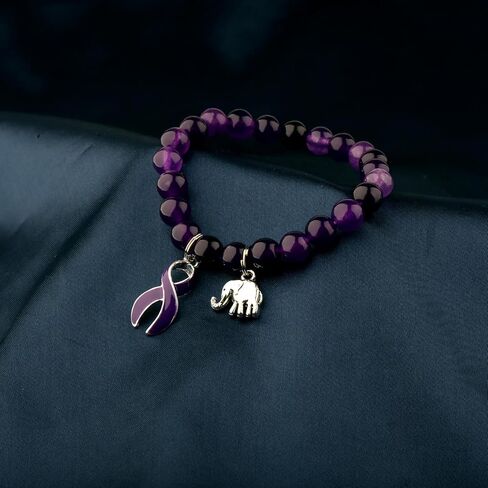 BLEOUK Alzheimers Awareness Bracelet Purple Elephant Ribbon Jewelry Gift Alzheimers Awareness Support Gift Thank You Present in Kuwait