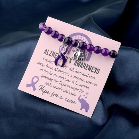 BLEOUK Alzheimers Awareness Bracelet Purple Elephant Ribbon Jewelry Gift Alzheimers Awareness Support Gift Thank You Present in Kuwait