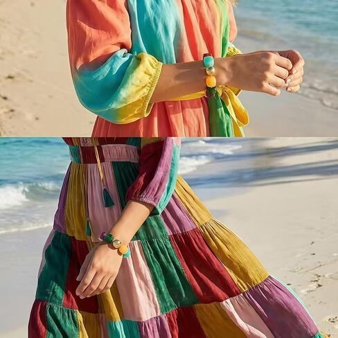 Chunky Beaded Bracelets for Women Colorful Resin Bead with Gold Charm Boho Stretch/Adjustable Statement Bracelet Trendy Summer Beach Jewelry for Vacation in Kuwait