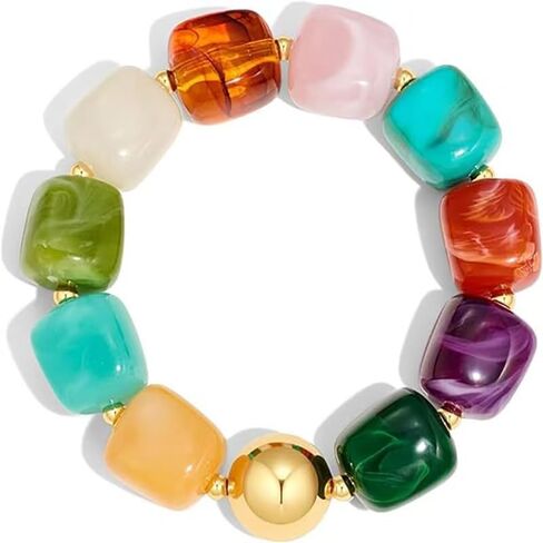 Chunky Beaded Bracelets for Women Colorful Resin Bead with Gold Charm Boho Stretch/Adjustable Statement Bracelet Trendy Summer Beach Jewelry for Vacation in Kuwait
