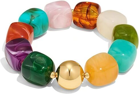 Chunky Beaded Bracelets for Women Colorful Resin Bead with Gold Charm Boho Stretch/Adjustable Statement Bracelet Trendy Summer Beach Jewelry for Vacation in Kuwait