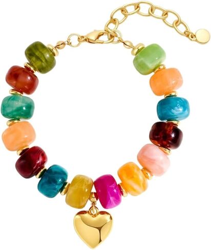 Chunky Beaded Bracelets for Women Colorful Resin Bead with Gold Charm Boho Stretch/Adjustable Statement Bracelet Trendy Summer Beach Jewelry for Vacation in Kuwait