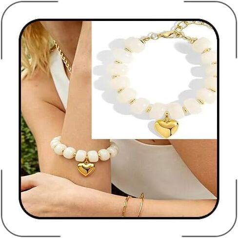 Chunky Beaded Bracelets for Women Colorful Resin Bead with Gold Charm Boho Stretch/Adjustable Statement Bracelet Trendy Summer Beach Jewelry for Vacation in Kuwait