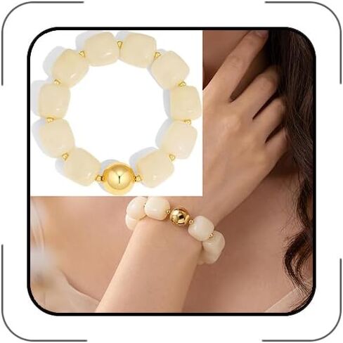 Chunky Beaded Bracelets for Women Colorful Resin Bead with Gold Charm Boho Stretch/Adjustable Statement Bracelet Trendy Summer Beach Jewelry for Vacation in Kuwait
