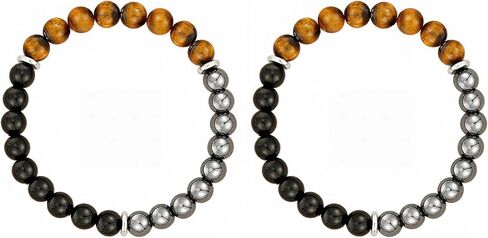 2 PCS Triple Protection Bracelet for Men Women Black Obsidian Tiger Eye Hematite Matching Bracelets for Couples Christmas Jewelry in Saudi Arabia