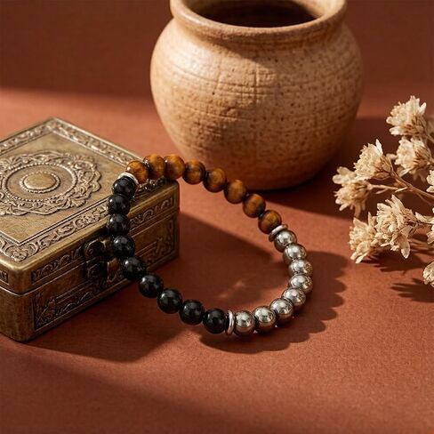 2 PCS Triple Protection Bracelet for Men Women Black Obsidian Tiger Eye Hematite Matching Bracelets for Couples Christmas Jewelry in Saudi Arabia