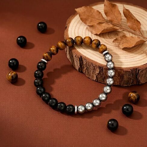 2 PCS Triple Protection Bracelet for Men Women Black Obsidian Tiger Eye Hematite Matching Bracelets for Couples Christmas Jewelry in Saudi Arabia