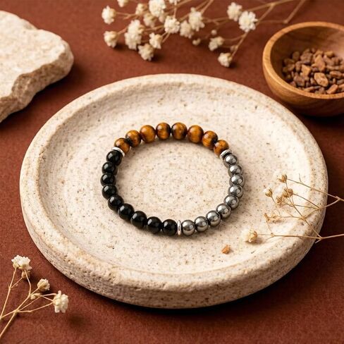 2 PCS Triple Protection Bracelet for Men Women Black Obsidian Tiger Eye Hematite Matching Bracelets for Couples Christmas Jewelry in Saudi Arabia
