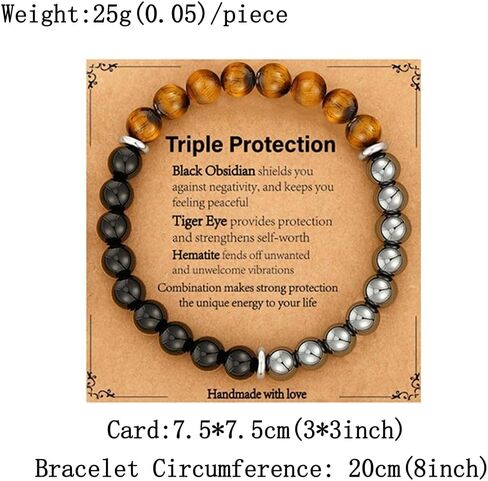 2 PCS Triple Protection Bracelet for Men Women Black Obsidian Tiger Eye Hematite Matching Bracelets for Couples Christmas Jewelry in Saudi Arabia