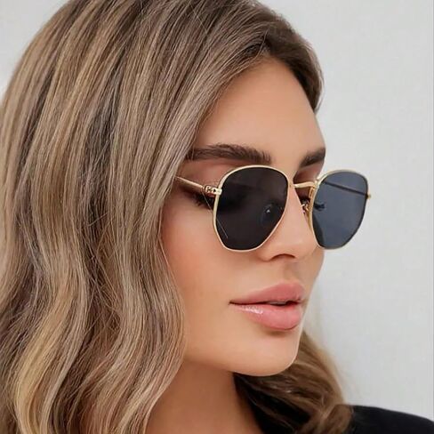 1 Pair Vintage Retro Sunglasses - Copper Alloy Frame with Decorative Lenses, Accessories Sunglasses in Kuwait