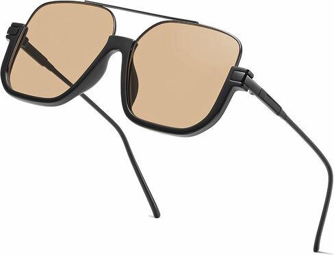 Oversized Aviator Sunglasses for Women Men 70s Retro Vintage Shades with UV400 Square Double Bridge Pilot Glasses in Kuwait