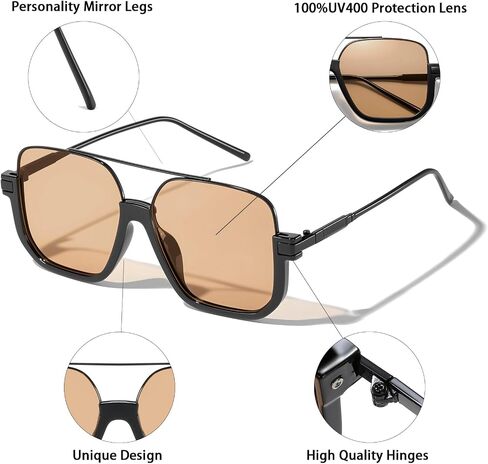 Oversized Aviator Sunglasses for Women Men 70s Retro Vintage Shades with UV400 Square Double Bridge Pilot Glasses in Kuwait