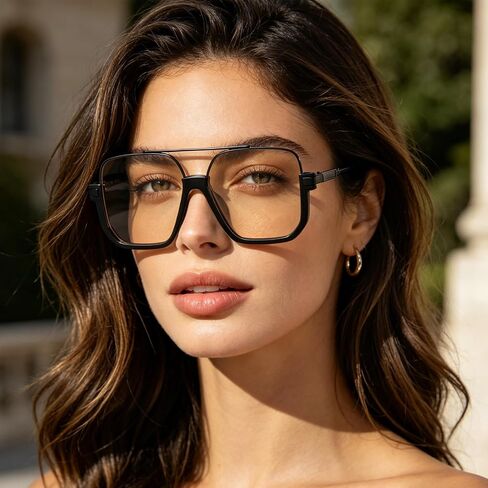 Oversized Aviator Sunglasses for Women Men 70s Retro Vintage Shades with UV400 Square Double Bridge Pilot Glasses in Kuwait