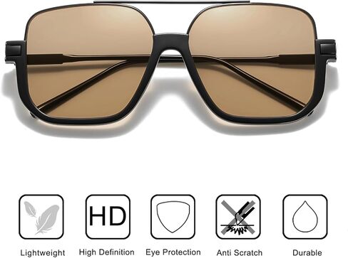 Oversized Aviator Sunglasses for Women Men 70s Retro Vintage Shades with UV400 Square Double Bridge Pilot Glasses in Kuwait