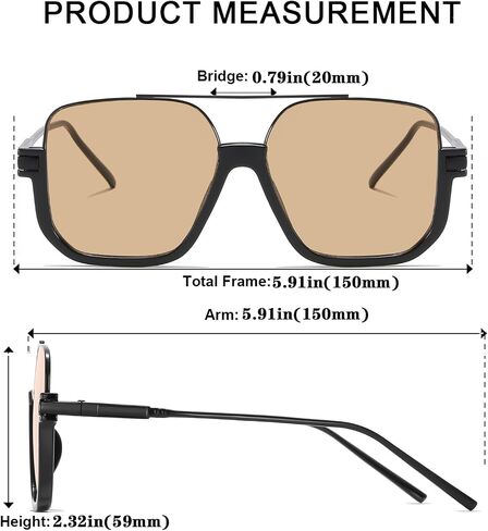 Oversized Aviator Sunglasses for Women Men 70s Retro Vintage Shades with UV400 Square Double Bridge Pilot Glasses in Kuwait