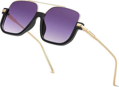 Oversized Aviator Sunglasses for Women Men 70s Retro Vintage Shades with UV400 Square Double Bridge Pilot Glasses in Kuwait