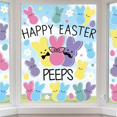 JOICEE 6 Pcs Easter Window Clings,Colorful Bunny Rabbit Window Stickers Decals Double Sided Window Clings for Easter Home Office Party Favors Glass Decor in Saudi Arabia