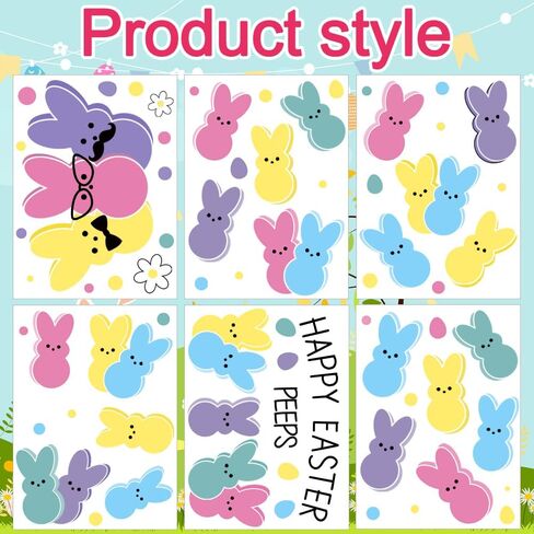 JOICEE 6 Pcs Easter Window Clings,Colorful Bunny Rabbit Window Stickers Decals Double Sided Window Clings for Easter Home Office Party Favors Glass Decor in Saudi Arabia