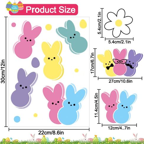 JOICEE 6 Pcs Easter Window Clings,Colorful Bunny Rabbit Window Stickers Decals Double Sided Window Clings for Easter Home Office Party Favors Glass Decor in Saudi Arabia