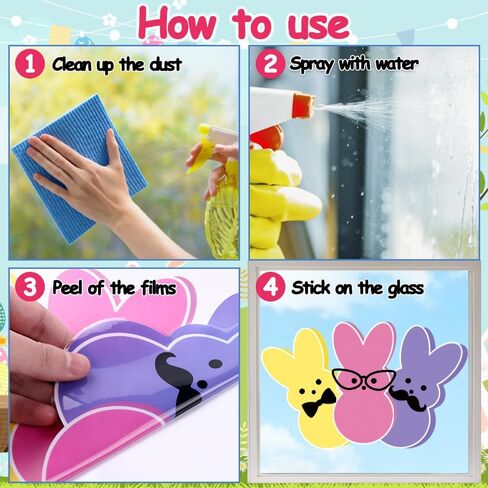 JOICEE 6 Pcs Easter Window Clings,Colorful Bunny Rabbit Window Stickers Decals Double Sided Window Clings for Easter Home Office Party Favors Glass Decor in Saudi Arabia