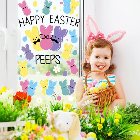 JOICEE 6 Pcs Easter Window Clings,Colorful Bunny Rabbit Window Stickers Decals Double Sided Window Clings for Easter Home Office Party Favors Glass Decor in Saudi Arabia