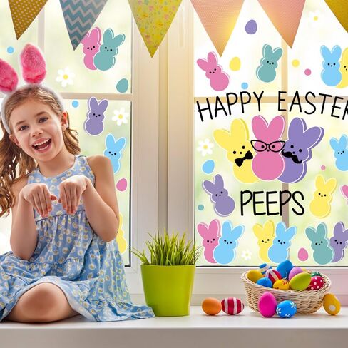 JOICEE 6 Pcs Easter Window Clings,Colorful Bunny Rabbit Window Stickers Decals Double Sided Window Clings for Easter Home Office Party Favors Glass Decor in Saudi Arabia