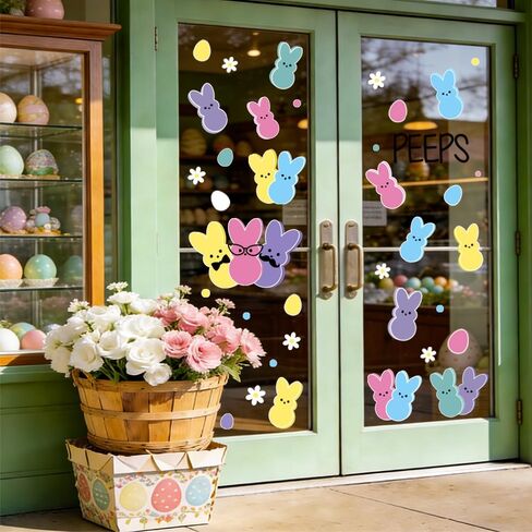 JOICEE 6 Pcs Easter Window Clings,Colorful Bunny Rabbit Window Stickers Decals Double Sided Window Clings for Easter Home Office Party Favors Glass Decor in Saudi Arabia