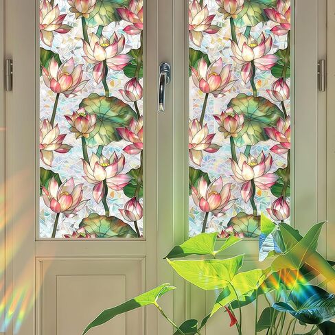 Window Privacy Film, 3D Tulip Stained Glass Window Film, No Glue Removable Privacy Film, UV & Heat Blocking Decorative Window Film for Bedroom Living Room Kitchen, 16.9 x 78.7 inches in Saudi Arabia
