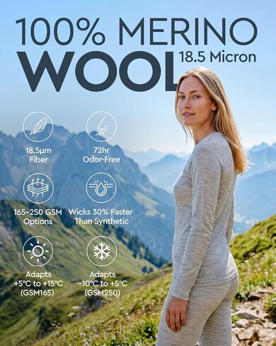 MERINNOVATION Merino Wool Base Layer Set for Women Size M 100% Merino Wool Thermal Underwear Sets Lite - Midweight Top, Bottom in Saudi Arabia