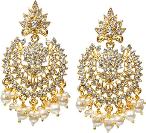 Bindhani Indian Bollywood Style White Stones Chandbali Earrings For Women in Kuwait