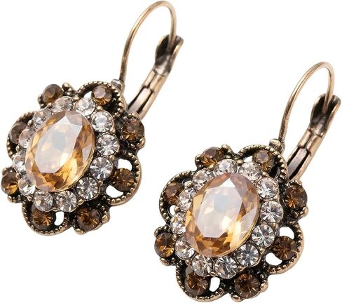 Vintage Earrings for Women Antique Style Handmade Gold Crystal Earring Sparkly Round Flower Leverback Dangle Earrings Beautiful Jewelry Rhinestone Bohemian Dangler in Saudi Arabia