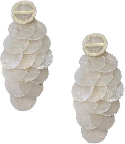 Shell Drop Statement Earrings, Layered Disc Design, Iridescent Finish, Oversized Fashion Jewelry in Kuwait