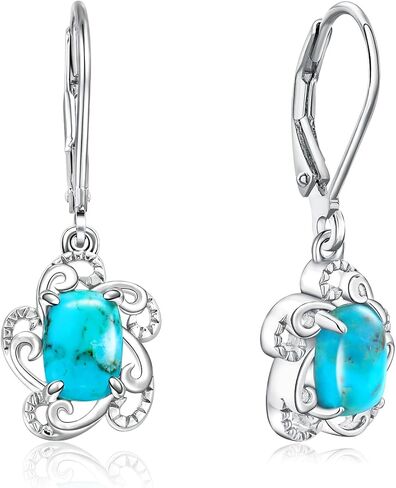 AIBAO Turquoise/Malachite/Coral Dangle Earrings for Women Sterling Silver Flower/Round/Pear Shaped Gemstone Drop Earrings Christmas Valentines Birthday Jewelry Gift with Box in Saudi Arabia