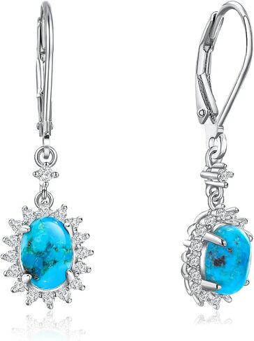 AIBAO Turquoise/Malachite/Coral Dangle Earrings for Women Sterling Silver Flower/Round/Pear Shaped Gemstone Drop Earrings Christmas Valentines Birthday Jewelry Gift with Box in Saudi Arabia