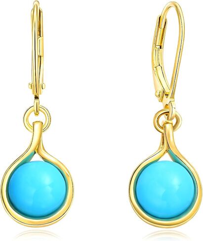 AIBAO Turquoise/Malachite/Coral Dangle Earrings for Women Sterling Silver Flower/Round/Pear Shaped Gemstone Drop Earrings Christmas Valentines Birthday Jewelry Gift with Box in Saudi Arabia