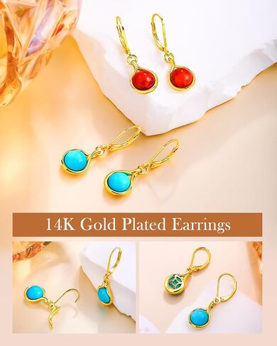 AIBAO Turquoise/Malachite/Coral Dangle Earrings for Women Sterling Silver Flower/Round/Pear Shaped Gemstone Drop Earrings Christmas Valentines Birthday Jewelry Gift with Box in Saudi Arabia