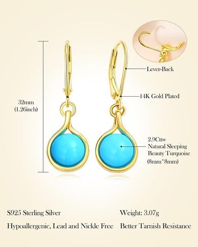 AIBAO Turquoise/Malachite/Coral Dangle Earrings for Women Sterling Silver Flower/Round/Pear Shaped Gemstone Drop Earrings Christmas Valentines Birthday Jewelry Gift with Box in Saudi Arabia