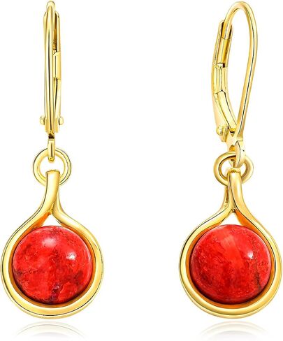 AIBAO Turquoise/Malachite/Coral Dangle Earrings for Women Sterling Silver Flower/Round/Pear Shaped Gemstone Drop Earrings Christmas Valentines Birthday Jewelry Gift with Box in Saudi Arabia