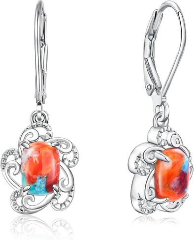 AIBAO Turquoise/Malachite/Coral Dangle Earrings for Women Sterling Silver Flower/Round/Pear Shaped Gemstone Drop Earrings Christmas Valentines Birthday Jewelry Gift with Box in Saudi Arabia