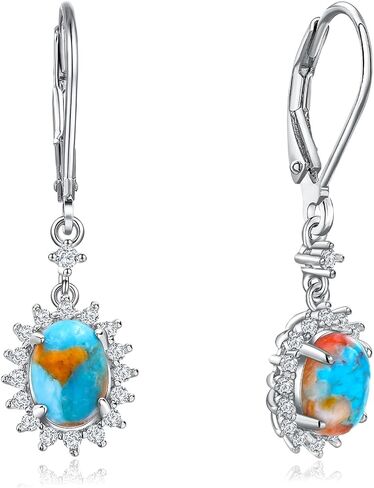 AIBAO Turquoise/Malachite/Coral Dangle Earrings for Women Sterling Silver Flower/Round/Pear Shaped Gemstone Drop Earrings Christmas Valentines Birthday Jewelry Gift with Box in Saudi Arabia
