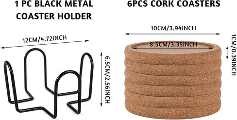 Cork Coasters for Drinks Set of 6 with Holder, Absorbent Round Coasters with Lip, Heat Resistant and Table Protective, 4'' Diameter Suitable for Most Cups, Perfect for Home & Office, Housewarming Gift in Saudi Arabia