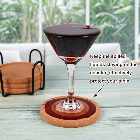 Cork Coasters for Drinks Set of 6 with Holder, Absorbent Round Coasters with Lip, Heat Resistant and Table Protective, 4'' Diameter Suitable for Most Cups, Perfect for Home & Office, Housewarming Gift in Saudi Arabia