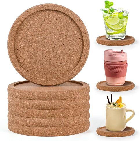 Cork Coasters for Drinks Set of 6 with Holder, Absorbent Round Coasters with Lip, Heat Resistant and Table Protective, 4'' Diameter Suitable for Most Cups, Perfect for Home & Office, Housewarming Gift in Saudi Arabia