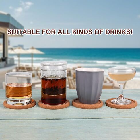 Cork Coasters for Drinks Set of 6 with Holder, Absorbent Round Coasters with Lip, Heat Resistant and Table Protective, 4'' Diameter Suitable for Most Cups, Perfect for Home & Office, Housewarming Gift in Saudi Arabia