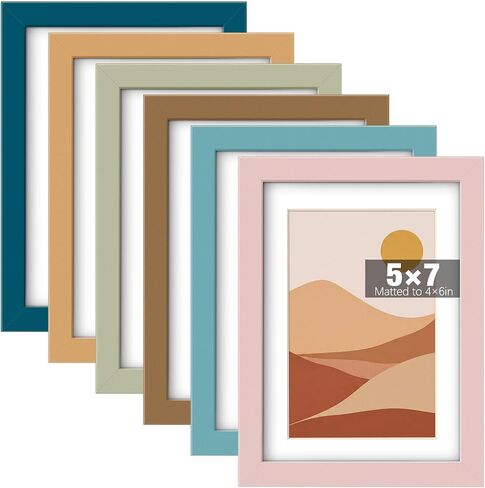Threehoney 11 x 14 Picture Frame Set of 6, Boho Colorful Photo Frames Display Pictures 8 x 10 with Mat or 11 x 14 without Mat Picture Frame with Acrylic Cover for Gallery Home Wall Mount School Decor in Kuwait