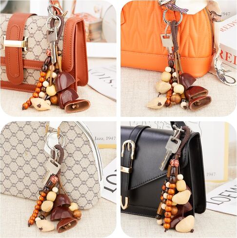 Natural Bodhi Healing Wood Nut Shell Beaded Keychain Handmade Lucky Key Ring Handcraft Purse Charms in Saudi Arabia