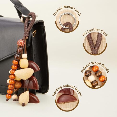 Natural Bodhi Healing Wood Nut Shell Beaded Keychain Handmade Lucky Key Ring Handcraft Purse Charms in Saudi Arabia