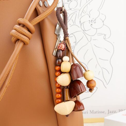 Natural Bodhi Healing Wood Nut Shell Beaded Keychain Handmade Lucky Key Ring Handcraft Purse Charms in Saudi Arabia