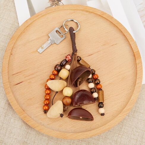 Natural Bodhi Healing Wood Nut Shell Beaded Keychain Handmade Lucky Key Ring Handcraft Purse Charms in Saudi Arabia