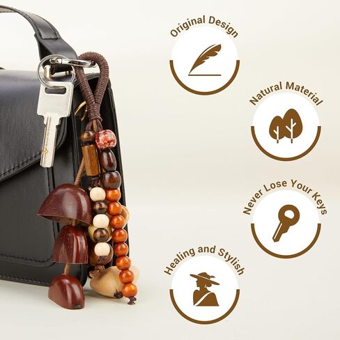 Natural Bodhi Healing Wood Nut Shell Beaded Keychain Handmade Lucky Key Ring Handcraft Purse Charms in Saudi Arabia